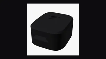 Render of the Nicla Vision necklace case: a small black square pod with the camera window on top
